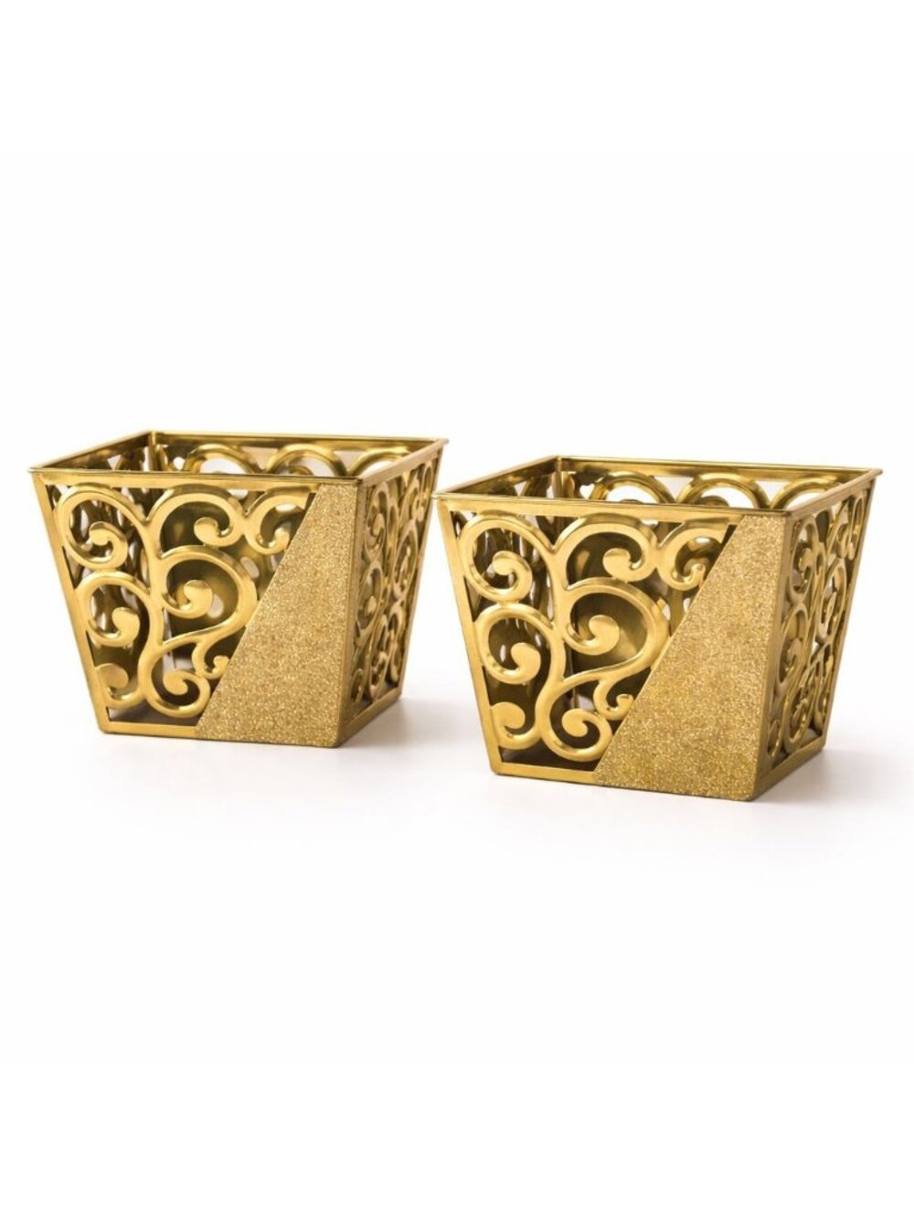 Gold Metal Planter Set Decorative Glam Wedding Centerpiece Hollywood Regency